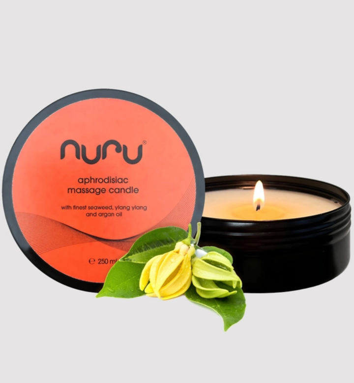 NURU Massage Candle with flower.